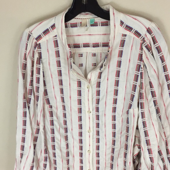 Pilcro Anthropologie Cotton Boho Embroidered Bella Femme Puff Sleeve Top XL - Picture 4 of 16